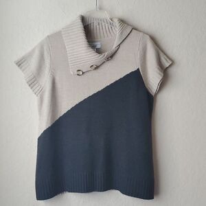 Avenue Sweater Collection Size 22/24 Cowl Button Neck Colorblock Short Sleeve